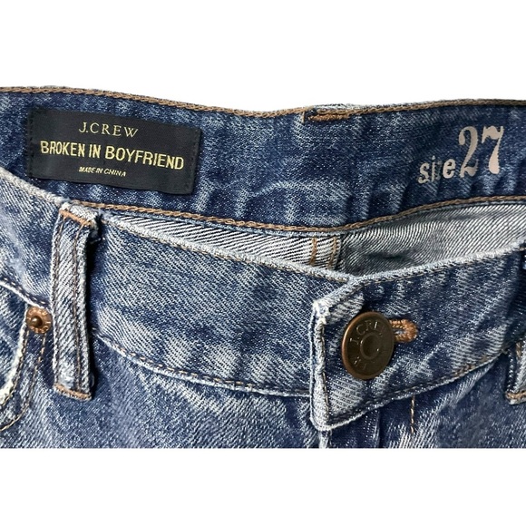 J.Crew Boyfriend Blue Denim Jean SZ 27‎ Women Straight Leg Distress Frayed Patch - Picture 3 of 6